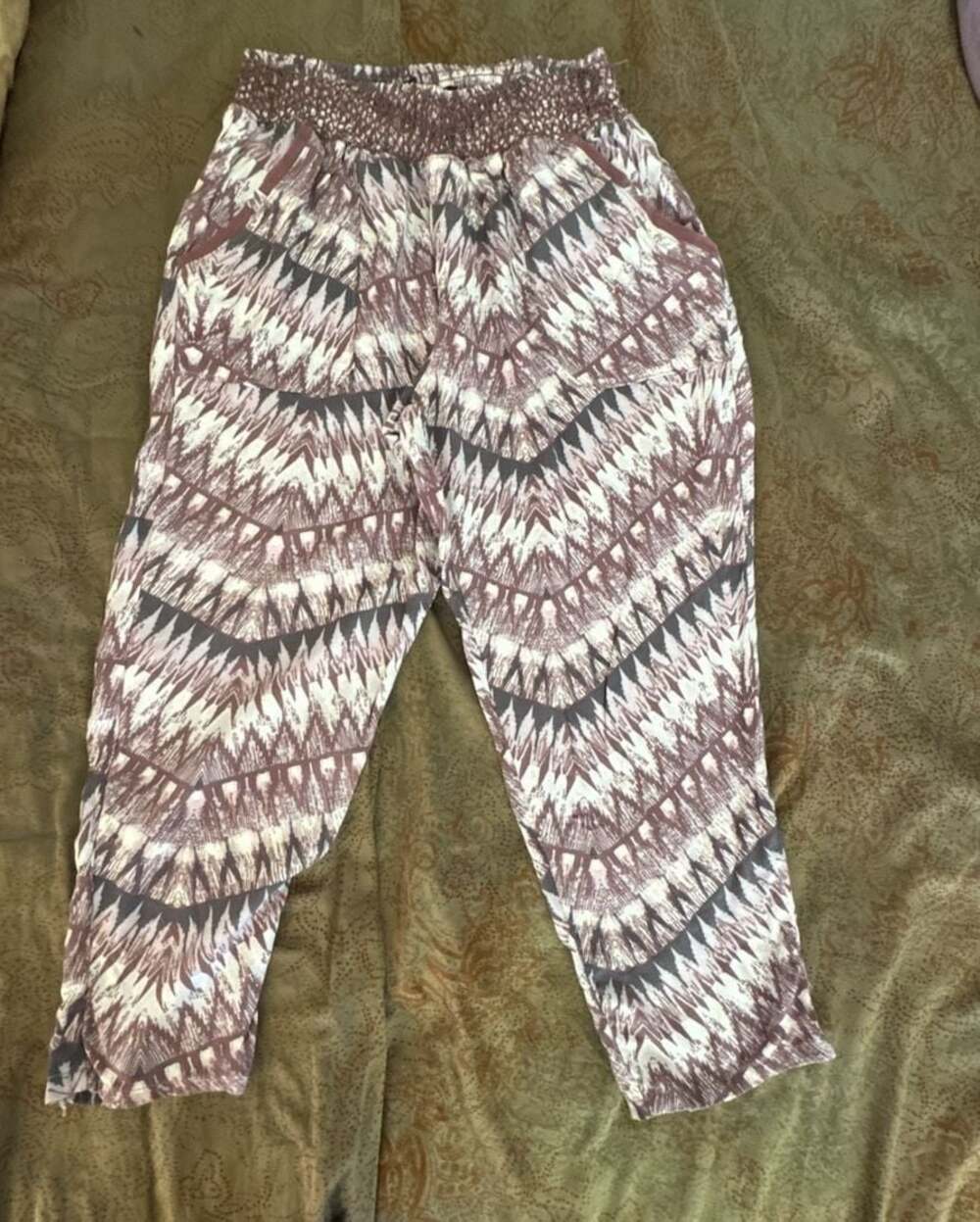 REWASH Smocked Waist Boho Print Jogger Pants